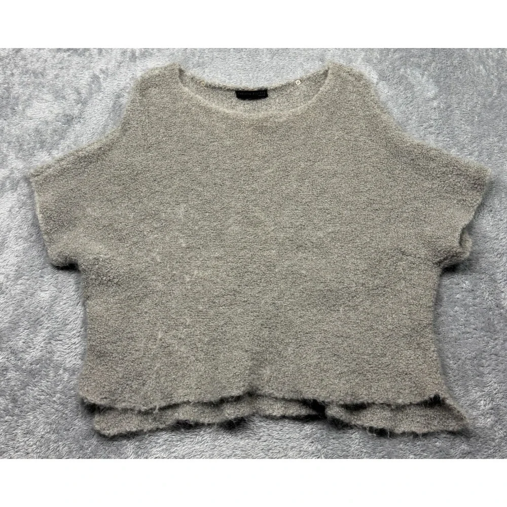 Fabiana Filippi Alpaca Mohair Knit Sweater Womens L Gray Short Sleeve Fuzzy